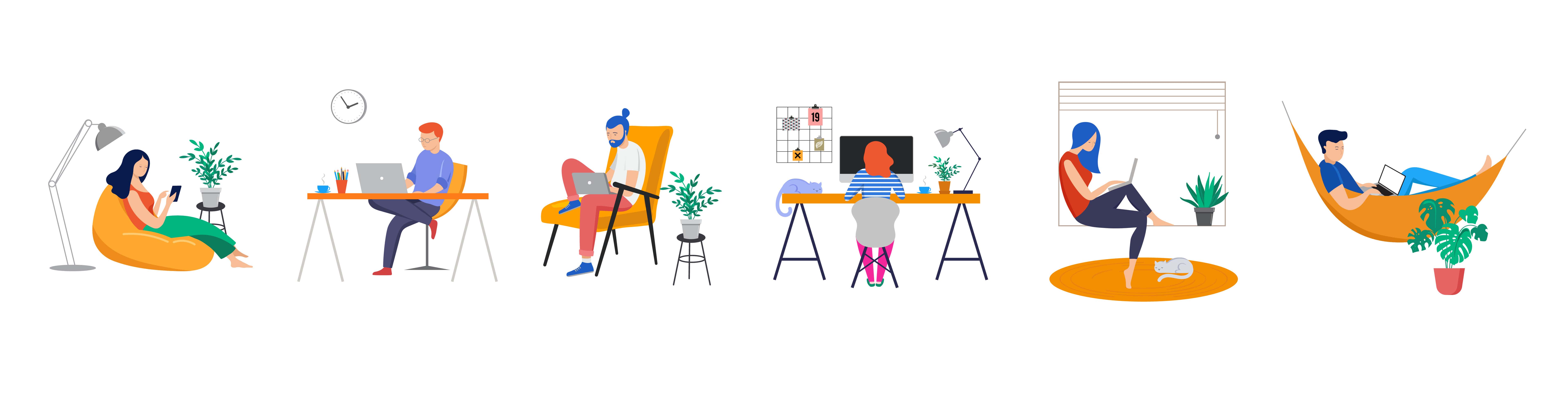 Illustration of Different People Working in Their Home Offices